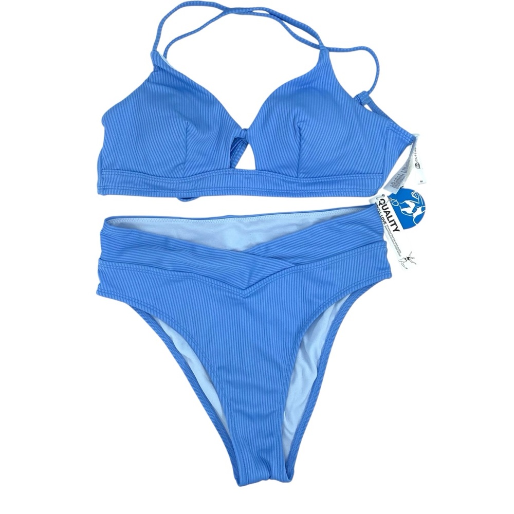 Cupshe Blue Stripe Bikini Swimsuit New